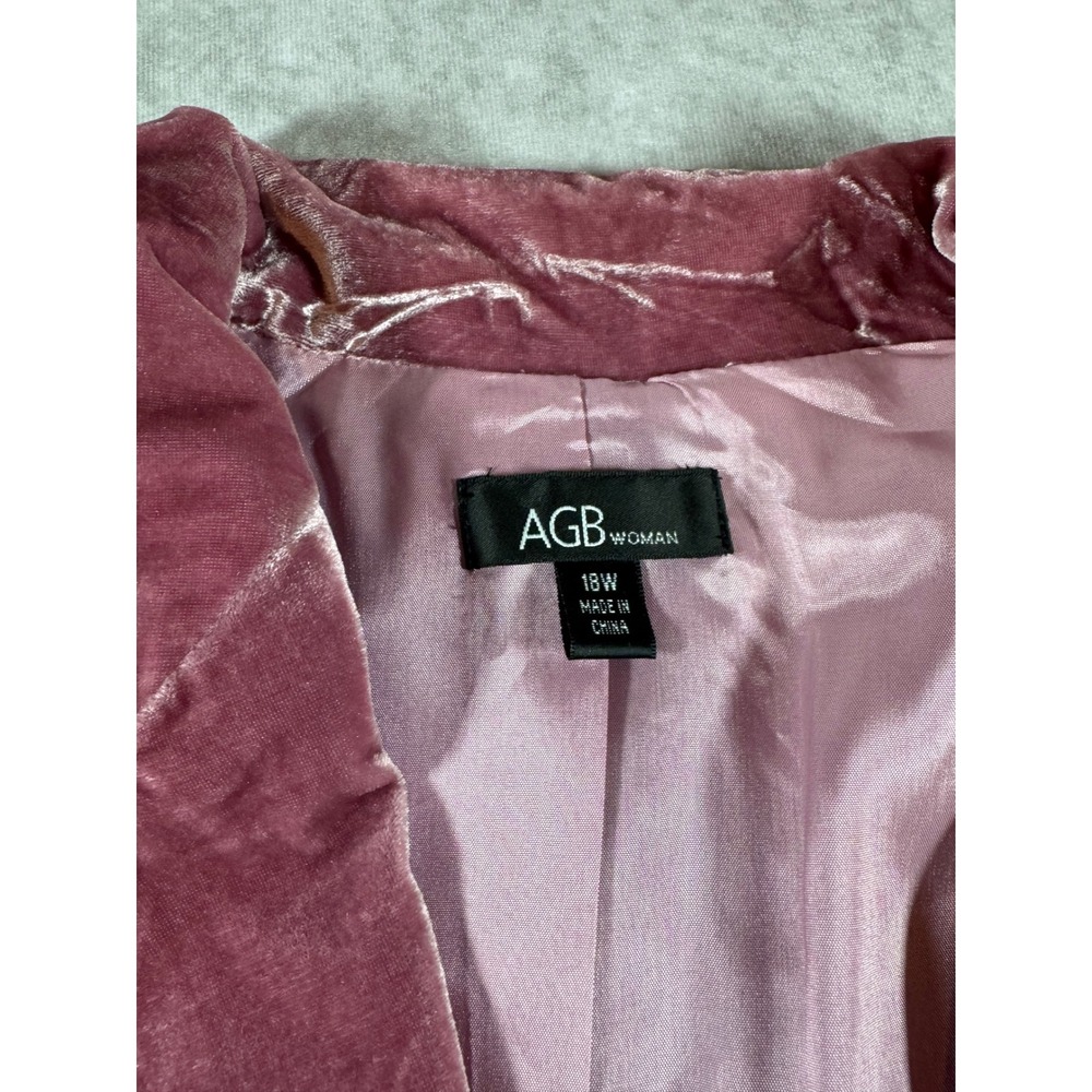 AGB Woman Mauve Pink Velvet Blazer Jacket Size 18W NWT Peplum Back Pockets - Picture 3 of 7
